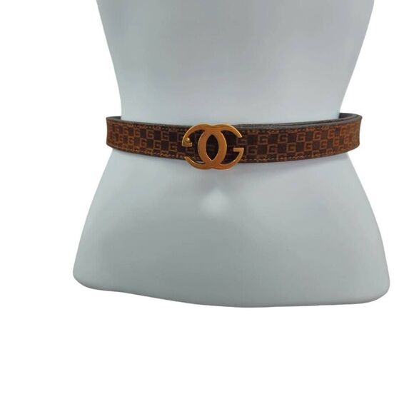 Rare Vintage Gucci Skinny Brown G Monogram Suede Belt with 24KT Gold-Plated Buck main image 4